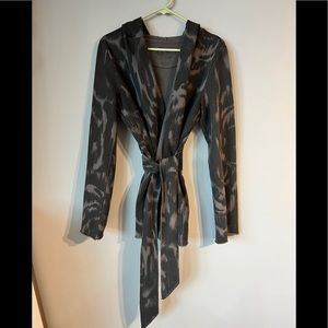 Lucky Brand Womens Camo Colored Jacket Open Front Tie Belt Hooded Size Large